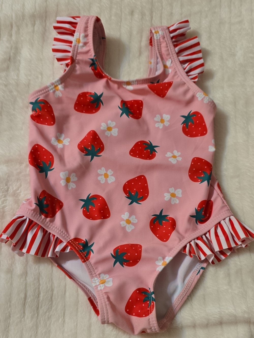 Girls Pink Strawberry One-Piece Swimsuit
